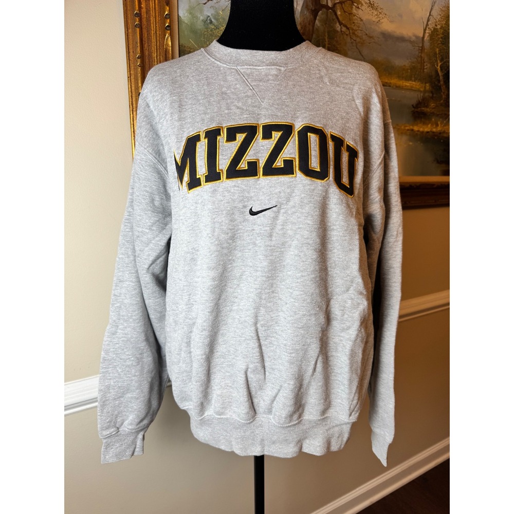 Vintage Nike Team Mizzou Sweatshirt Heather Gray Y2K Center Swoosh Crewneck S